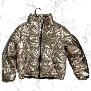 Brand: Outer edge. Size: medium. Rose gold/gold metallic puffer coat